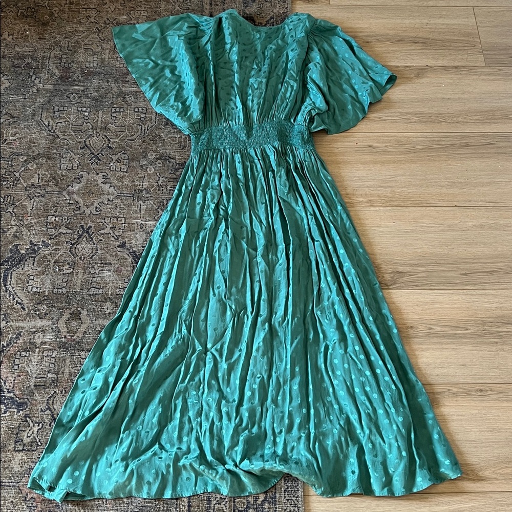 Anthropologie Kept Seen Worn Maxi in Green Dress 12 Ruffle Draped Sleeves - Picture 5 of 6